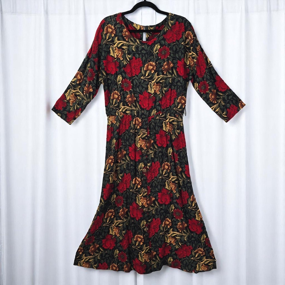 Vintage J.B. Wright LTD Dress Woman Size‎ 10 Floral Print Long Sleeve Midi Retro